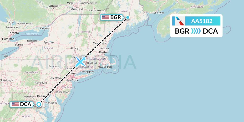 AA5182 American Airlines Flight Map: Bangor to Washington