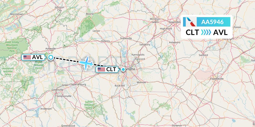 AA5946 American Airlines Flight Map: Charlotte to Asheville