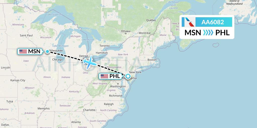 AA6082 Flight Status American Airlines Madison to Philadelphia (AAL6082)