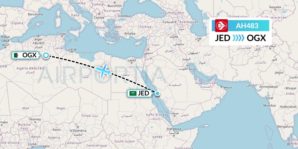 AH483 Air Algerie Flight Map: Jeddah to Ouargla