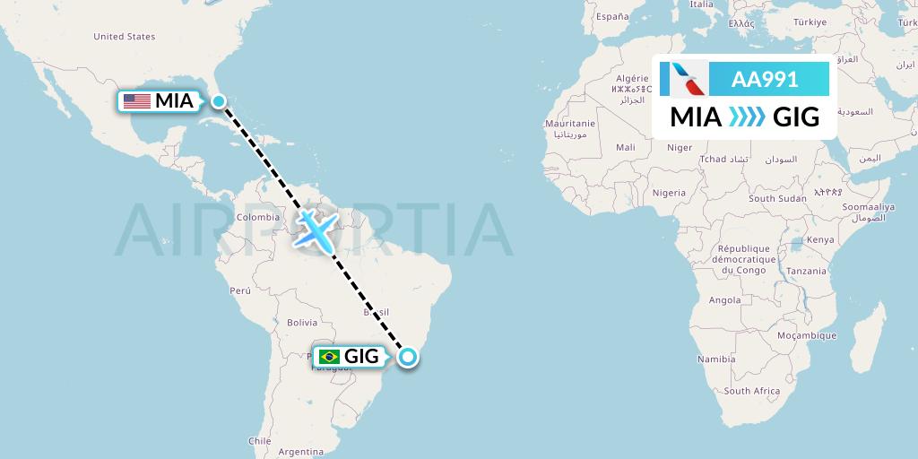 AA991 American Airlines Flight Map: Miami to Rio de Janeiro