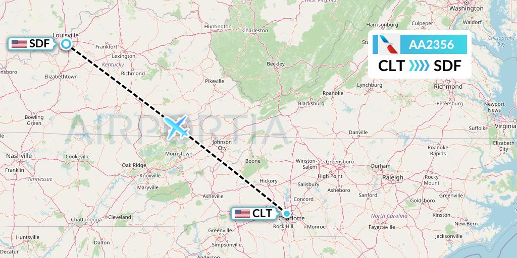 AA2356 American Airlines Flight Map: Charlotte to Louisville