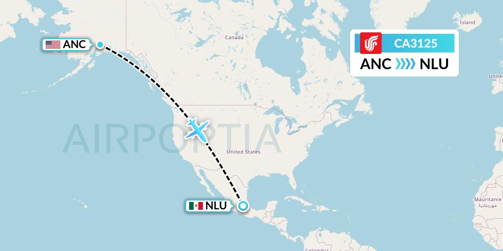 CA3125 Air China Flight Map: Anchorage to Reyes Acozac