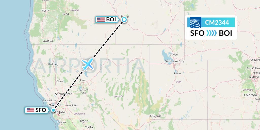 CM2344 Copa Airlines Flight Map: San Francisco to Boise