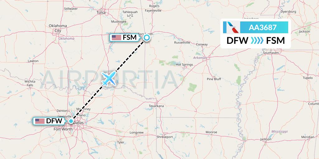 AA3687 American Airlines Flight Map: Dallas to Fort Smith