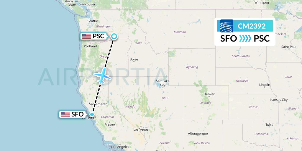 CM2392 Copa Airlines Flight Map: San Francisco to Pasco