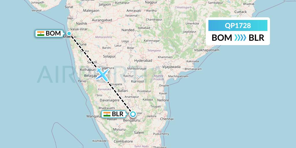 QP1728 Akasa Air Flight Map: Mumbai to Bangalore