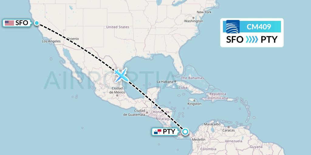 CM409 Copa Airlines Flight Map: San Francisco to Panama City
