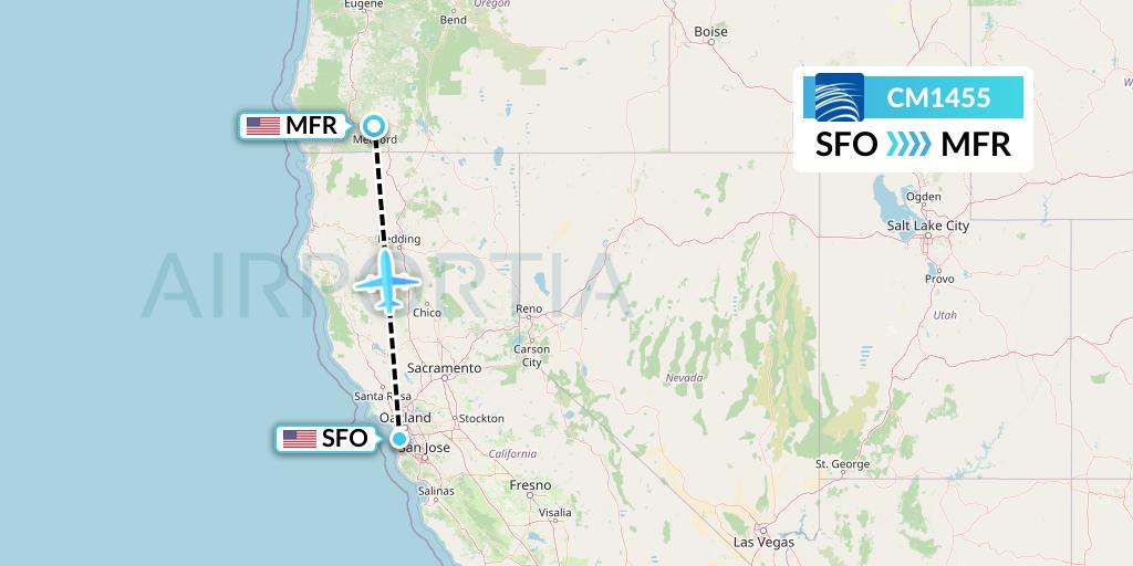 CM1455 Copa Airlines Flight Map: San Francisco to Medford
