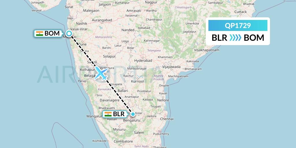 QP1729 Akasa Air Flight Map: Bangalore to Mumbai