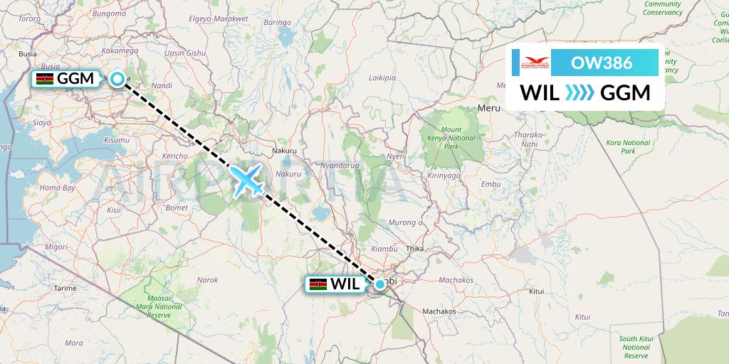 OW386 Skyward Express Flight Map: Nairobi to Mumias