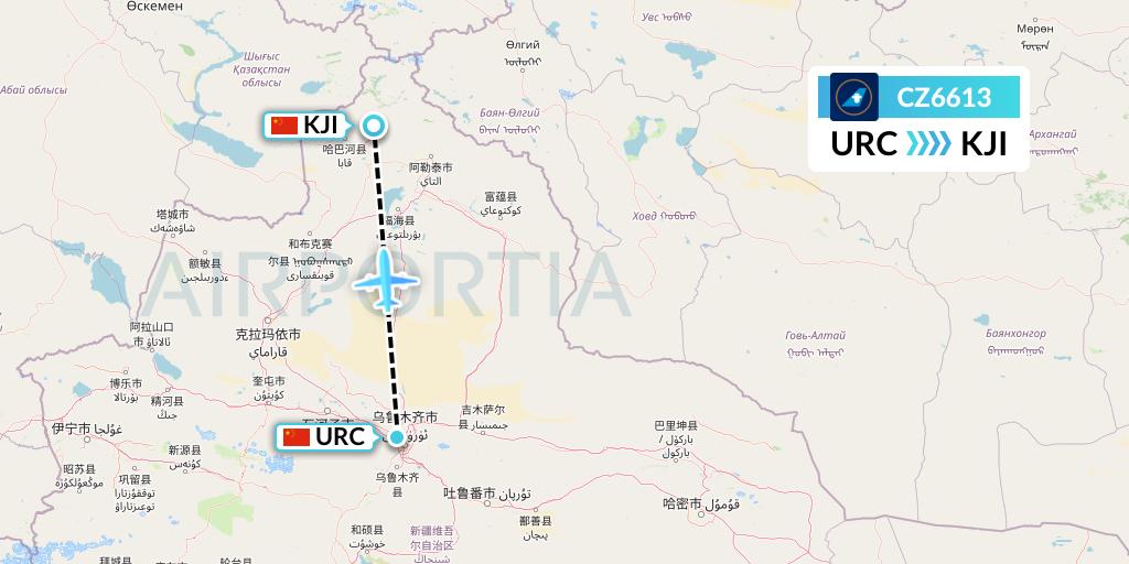 CZ6613 China Southern Airlines Flight Map: Urumqi to Altay