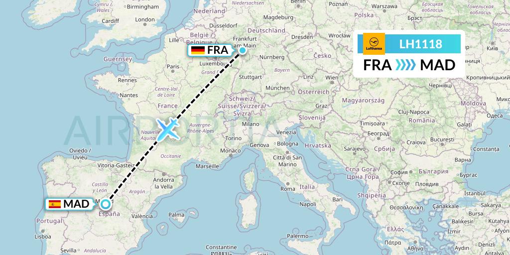 LH1118 Lufthansa Flight Map: Frankfurt to Madrid