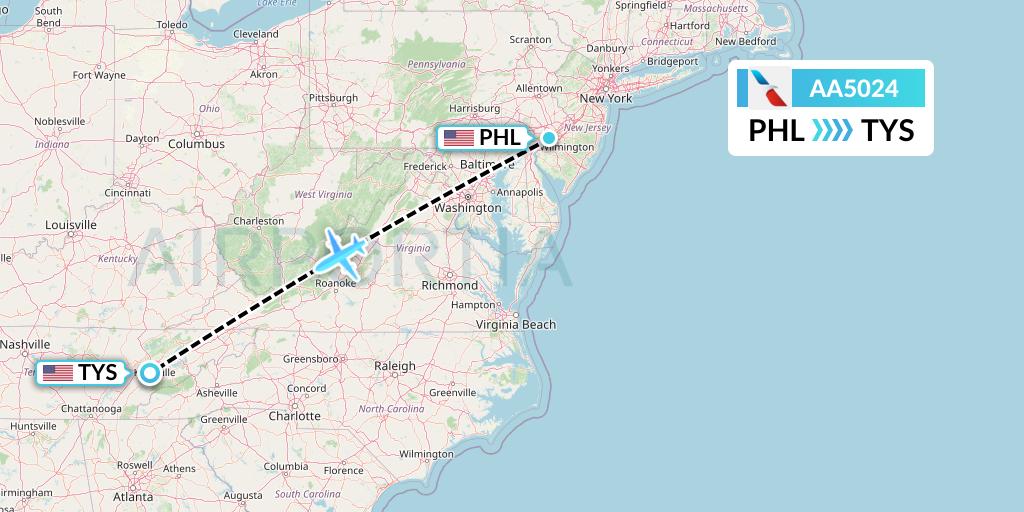 AA5024 Flight Status American Airlines Philadelphia to Knoxville (AAL5024)