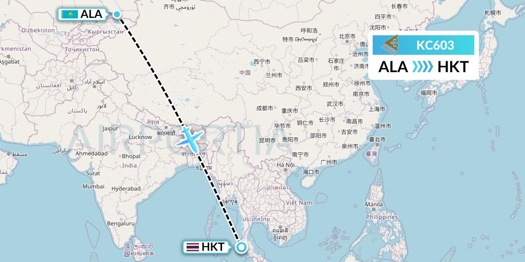 KC603 Air Astana Flight Map: Almaty to Phuket