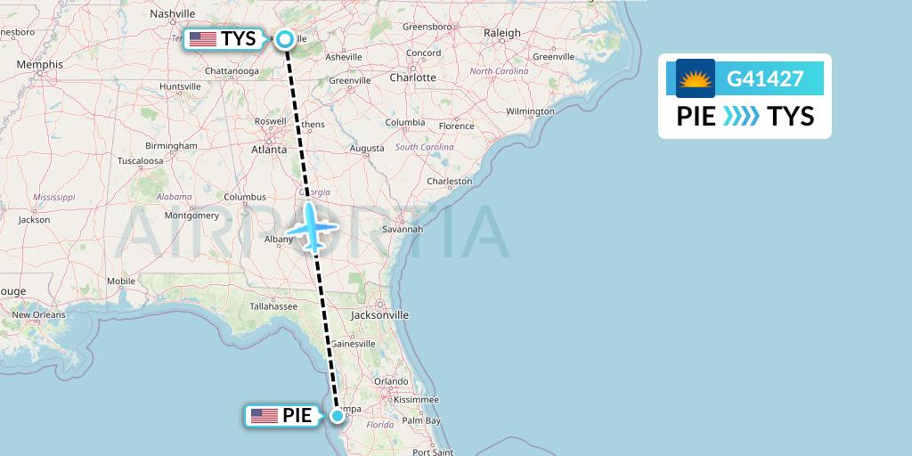 G41427 Allegiant Air Flight Map: St. Petersburg to Knoxville