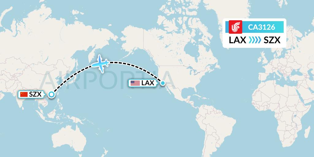 CA3126 Air China Flight Map: Los Angeles to Shenzhen