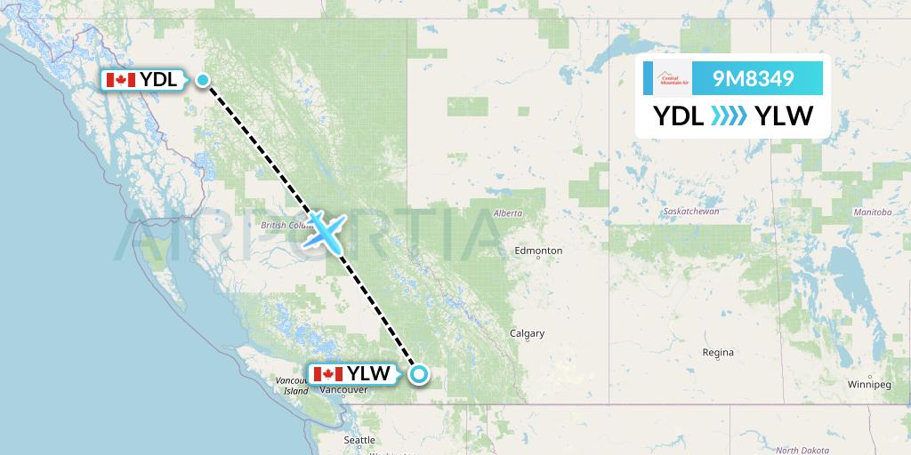 9M8349 Central Mountain Air Flight Map: Dease Lake to Kelowna