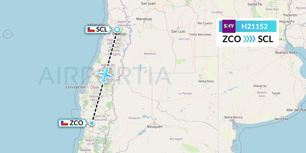 H21152 Sky Airline Flight Map: Temuco to Santiago