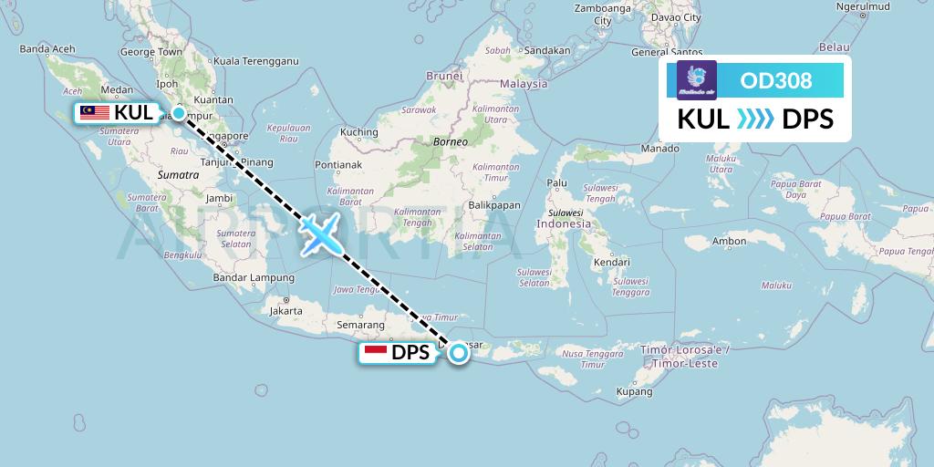 OD308 Batik Air Malaysia Flight Map: Kuala Lumpur to Denpasar