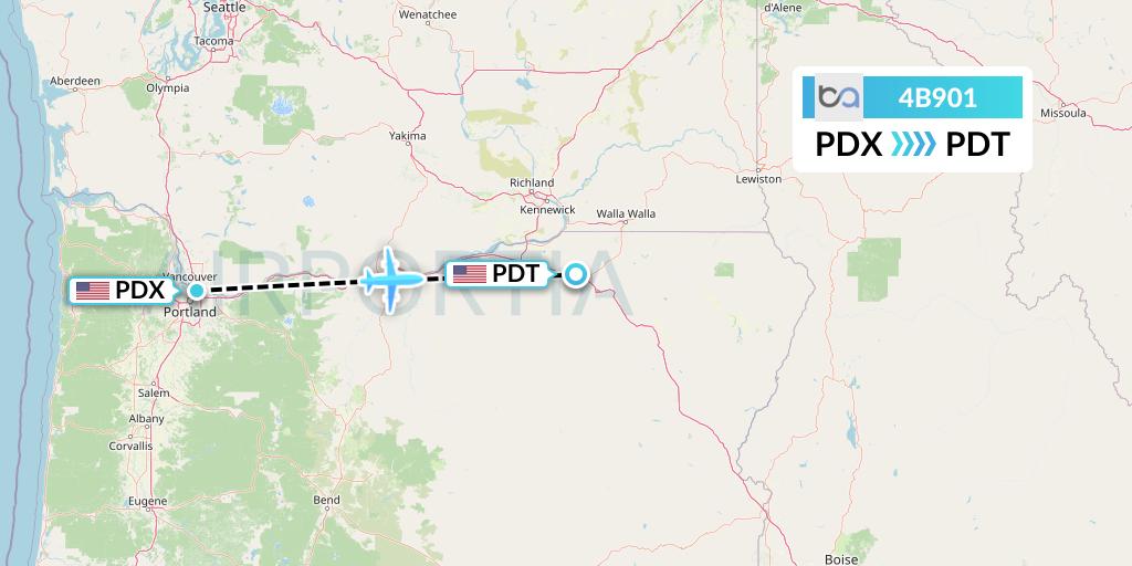 4B901 Boutique Air Flight Map: Portland to Pendleton