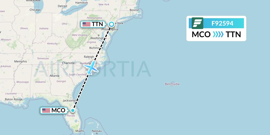 F92594 Frontier Airlines Flight Map: Orlando to Trenton