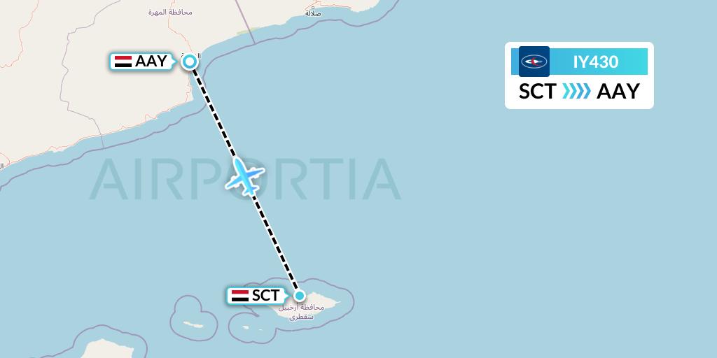 IY430 Yemenia Flight Map: Socotra Islands to Yemen