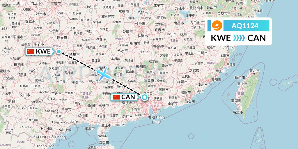 AQ1124 9 Air Flight Map: Guiyang to Guangzhou