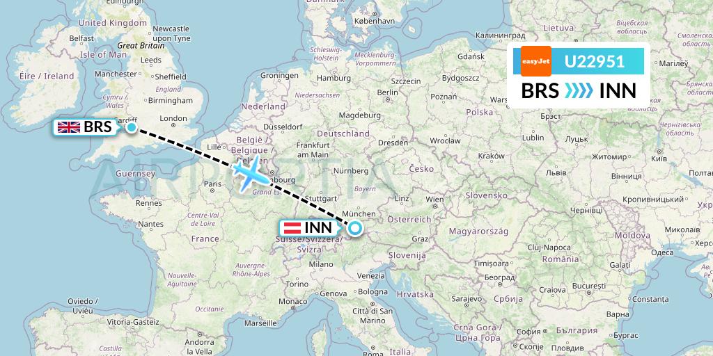 U22951 EasyJet Flight Map: Bristol to Innsbruck