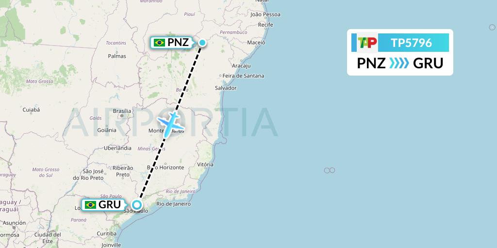 TP5796 TAP Portugal Flight Map: Petrolina to Sao Paulo