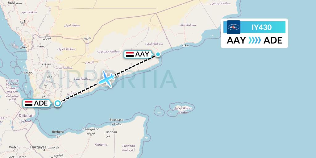 IY430 Yemenia Flight Map: Yemen to Aden