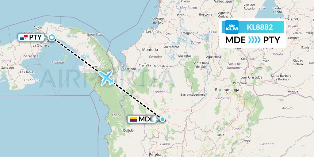 KL8882 KLM Flight Map: Medellin to Panama City