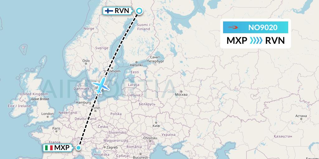 NO9020 Neos Flight Map: Milan to Rovaniemi
