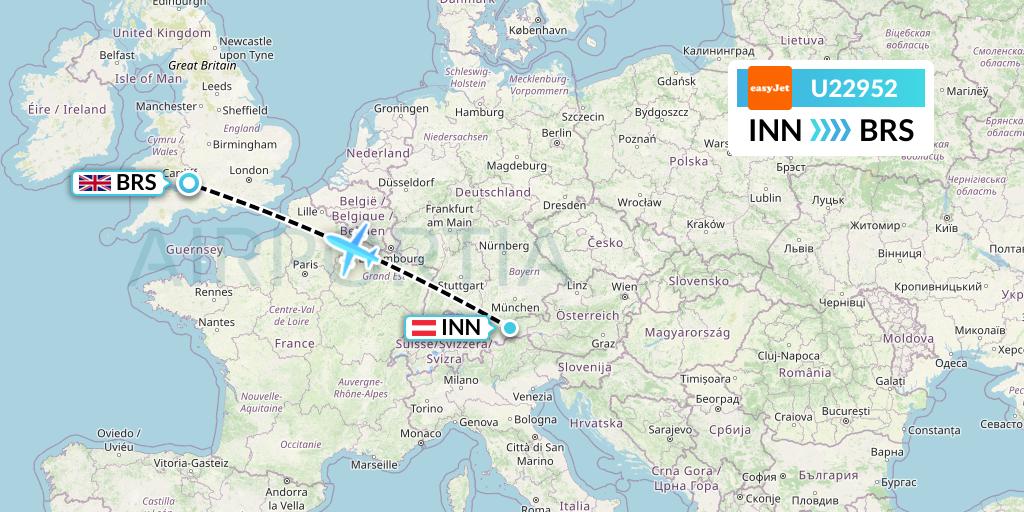 U22952 EasyJet Flight Map: Innsbruck to Bristol