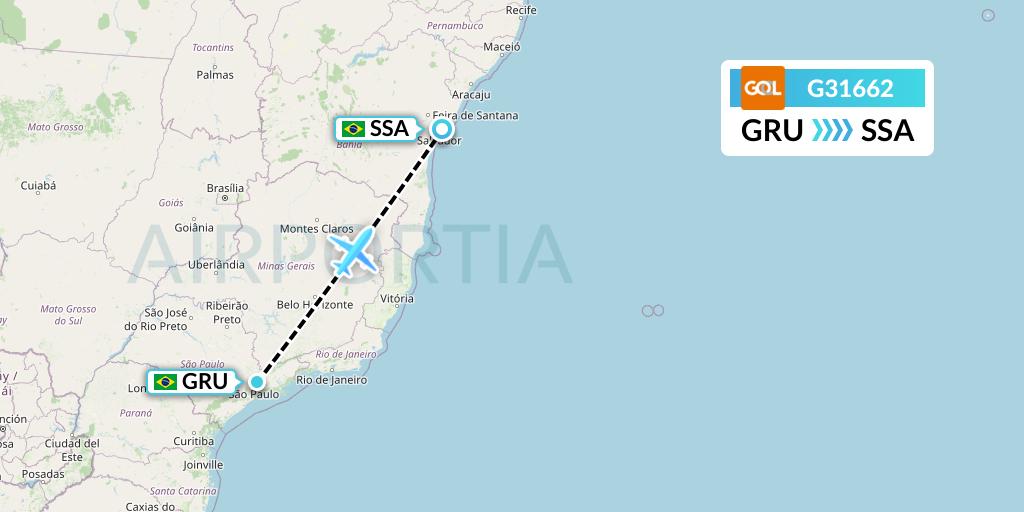 G31662 GOL Transportes Aeros Flight Map: Sao Paulo to Salvador