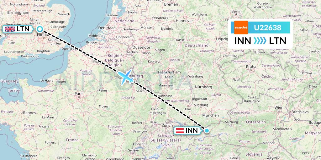U22638 EasyJet Flight Map: Innsbruck to London