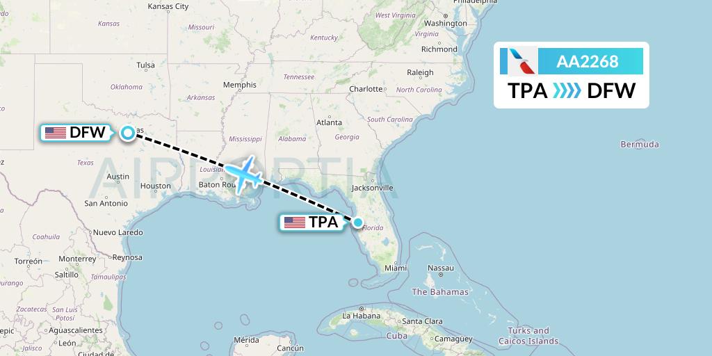 AA2268 American Airlines Flight Map: Tampa to Dallas
