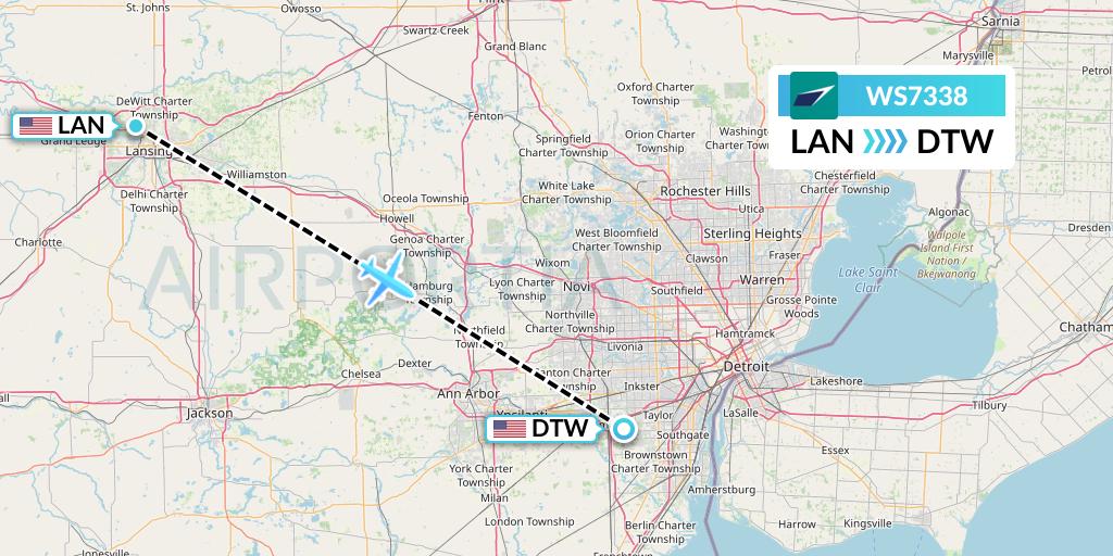 WS7338 Flight Status WestJet Lansing to Detroit (WJA7338)