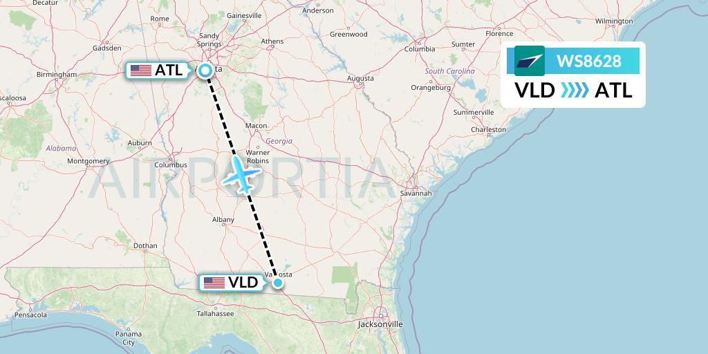 WS8628 WestJet Flight Map: Valdosta to Atlanta