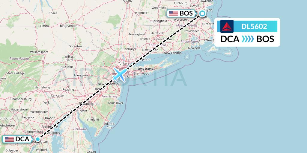 DL5602 Delta Air Lines Flight Map: Washington to Boston