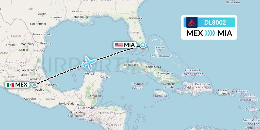 DL8002 Delta Air Lines Flight Map: Mexico City to Miami