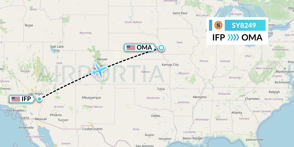 SY8249 Sun Country Airlines Flight Map: Bullhead City to Omaha