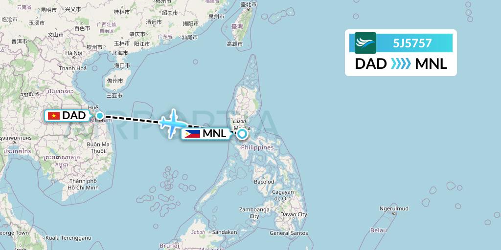 5J5757 CEBU Pacific Air Flight Map: Da Nang to Manila