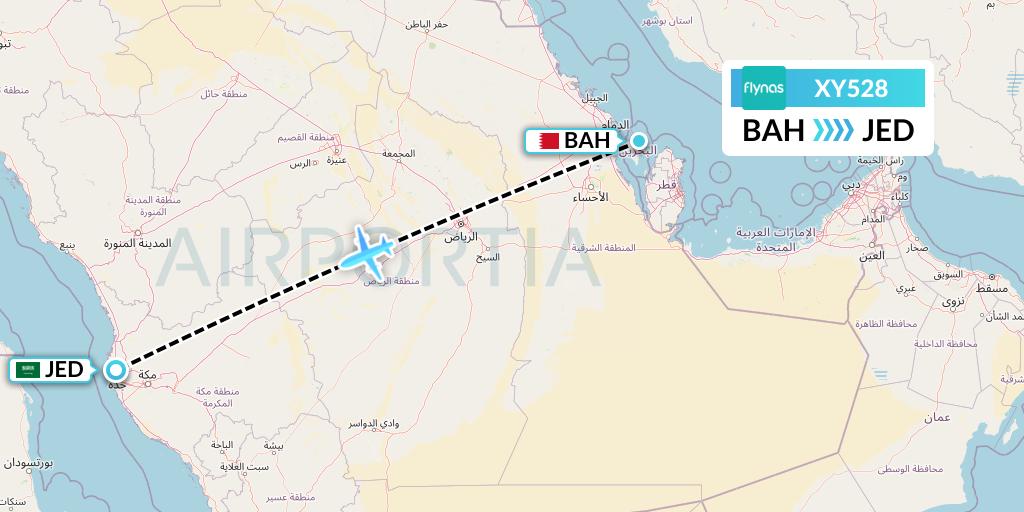 XY528 Flynas Flight Map: Bahrain to Jeddah