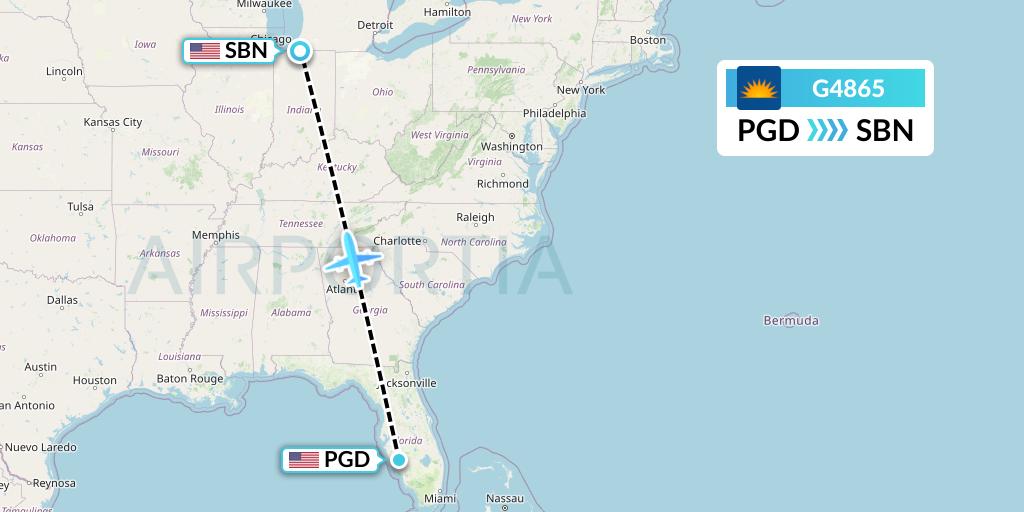 G4865 Allegiant Air Flight Map: Punta Gorda to South Bend