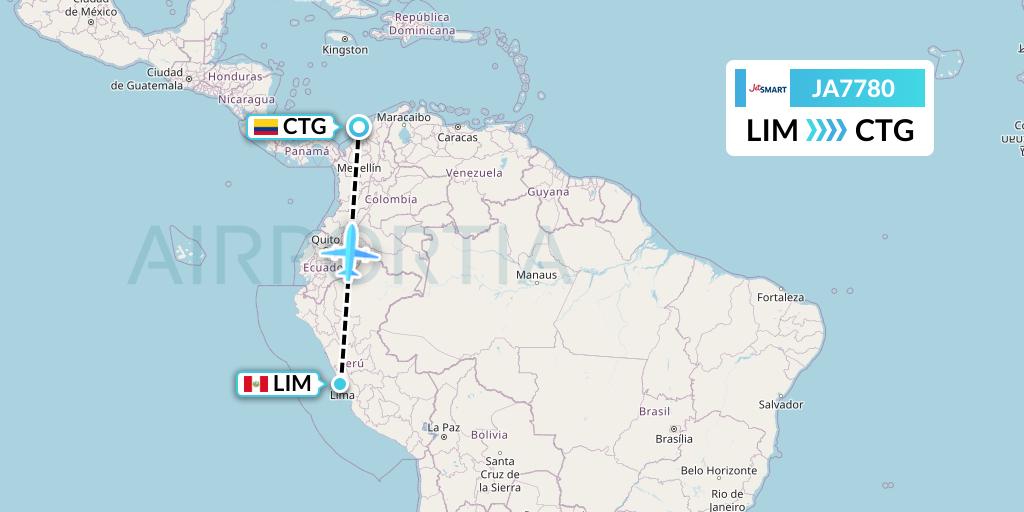 JA7780 JetSMART Flight Map: Lima to Cartagena