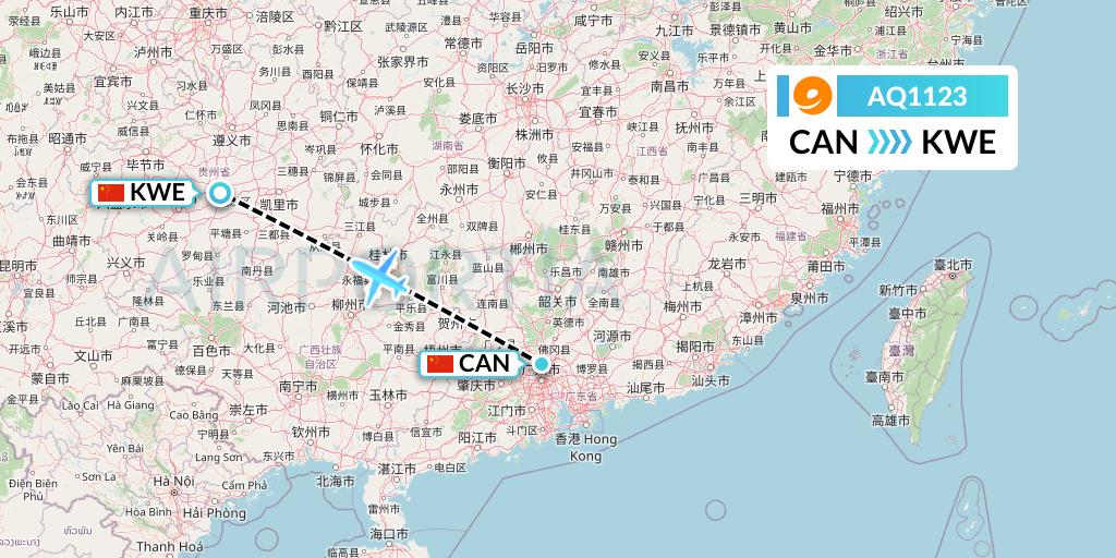 AQ1123 9 Air Flight Map: Guangzhou to Guiyang