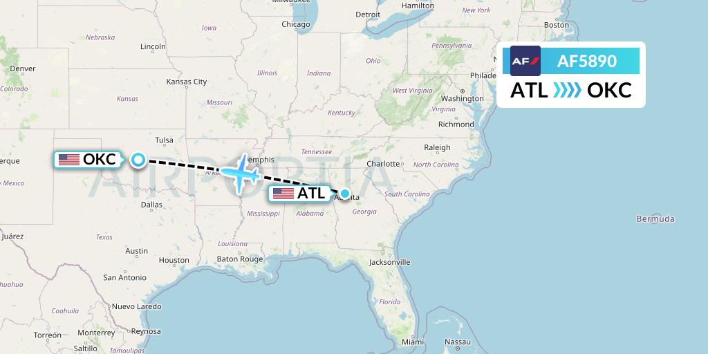 AF5890 Air France Flight Map: Atlanta to Oklahoma City