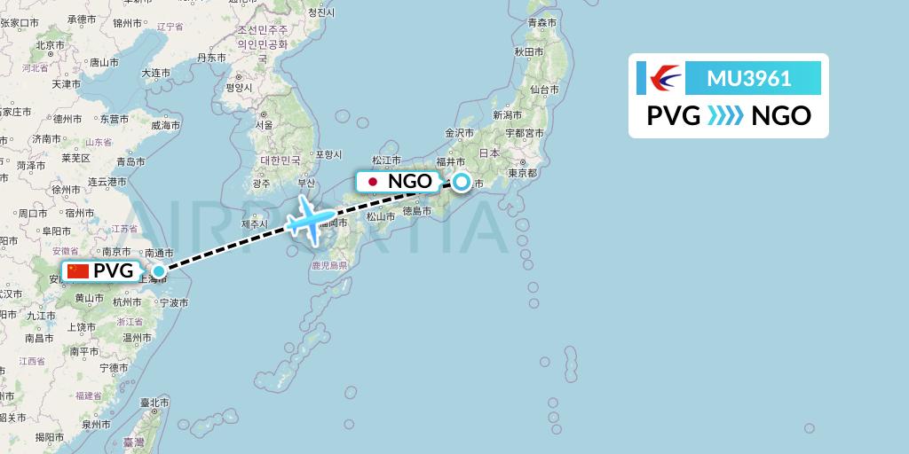 MU3961 China Eastern Airlines Flight Map: Shanghai to Nagoya