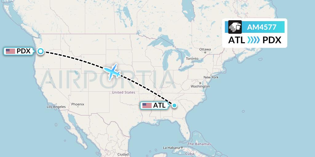 AM4577 Aeromexico Flight Map: Atlanta to Portland